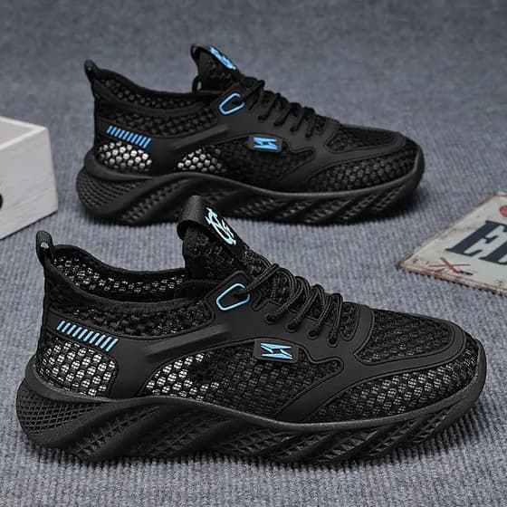Preto voando tecido malha sapatos masculinos verão respirável sapatos esportivos casuais na moda All-Match leve oco gran