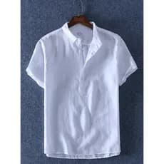 Sabaqi fino de manga curta camisa de linho puro masculina lapela camisa POLO solta Casual pulôver camisa de meia manga