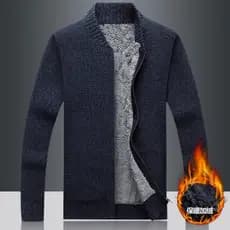 Genuíno outono inverno novo estilo camisola masculina grosso fino-ajuste cardigan jaqueta malhas forro de lã Casual Plus