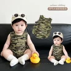 Meninos meninas verão sem mangas colete macacão bebê camuflagem macacão bebê crianças triângulo bebê macacão recém-nasci