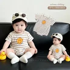 Roupas de verão recém-nascido triângulo bebê macacão meninos bebê listrado manga curta macacão meninas macacão bebê esti