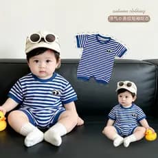 Macacão de bebê meninos de manga curta listrado macacão do bebê das crianças respirável fino meninas bebê macacão verão