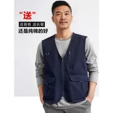 Colete masculino 2026 novo estilo de algodão puro Multi-bolso Casual Workwear colete de meia-idade idosos solto Plus Siz