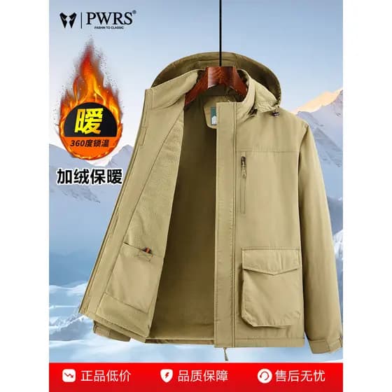 Jaqueta masculina de inverno forro de lã quente Multi-bolso jaqueta de lã Polar de meia-idade pai idoso engrossado ferra