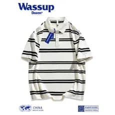 WASSUP DOZEN Camisa polo listrada de manga curta masculina verão novo estilo estilo estilo japonês na moda estilo formal