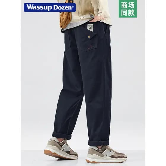 WASSUP DOZEN Calça Azul Marinho Masculina Outono Calça Casual Reta Macacão Esportivo Perna Larga Calça Masculina Primave
