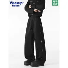 Wasup dúzia street Wear impresso Machete perna larga High street calças retas masculinas soltas primavera outono calças
