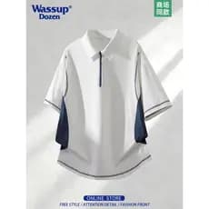WASSUP DOZEN Protetor Solar Camisa POLO de Secagem Rápida Masculina UPF100 + Respirável Antibacteriano Contraste Cor Ao