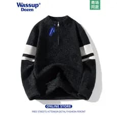 WASSUP DOZEN Suéter americano com meio zíper masculino outono inverno roupa de rua suéter de malha solta jaqueta de casa