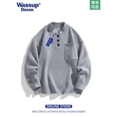 WASSUP DOZEN Suéter masculino de meia gola alta com fio grosso primavera outono cityboy suéter interno Base