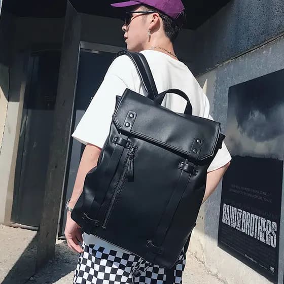 Novo estilo mochila de couro masculino simples cor sólida mochila de couro genuíno Casual ao ar livre mochila de viagem
