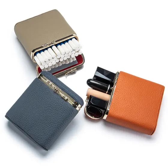Novo estilo de couro genuíno criativo batom saco feminino portátil cigarro caso requintado armazenamento moeda saco bato