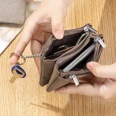 Genuíno couro genuíno senhoras bolsa de moedas três zíper novo estilo primeira camada de couro simples saco de armazenam