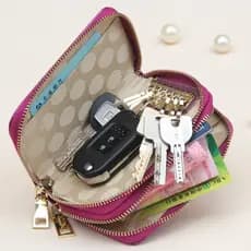 Caso chave de couro genuíno feminino multifuncional chave do carro caso chave curto versão coreana duplo zíper pequena c