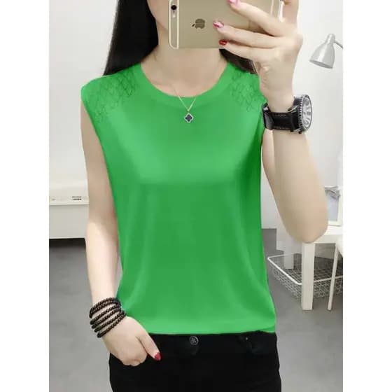 Camisa colete sem mangas de seda gelada feminina solta em torno do pescoço colete All-Match roupa interior camisa de fun