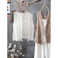 Crochê oco xale colete moda respirável versão solta verão senhoras exterior sem mangas Cardigan jaqueta Casual moda