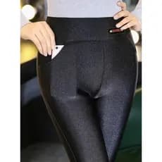 Tamanho grande mais veludo bolso calças brilhantes mulheres cintura alta mais magro olhar pisando Leggings exterior Wear
