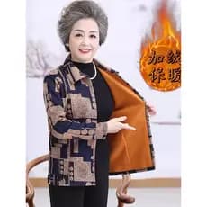 Forro de lã jaqueta feminina outono inverno lapela manga comprida quente Cardigan camisa mãe roupas de inverno solto inv