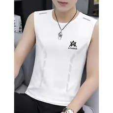 Colete de seda gelo masculino respirável esportes Casual colete largo exterior Wear masculino em torno do pescoço sem ma