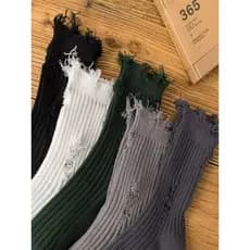 Novo estilo mendigo estilo rasgado grosso agulha meias femininas meados de tubo meias pilha na moda ins rua exterior Wea