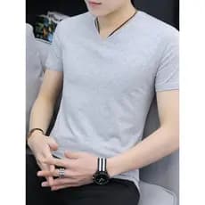 Camiseta masculina de manga curta com decote em V verão algodão rosa fino ajuste seda gelo meia manga camiseta masculina