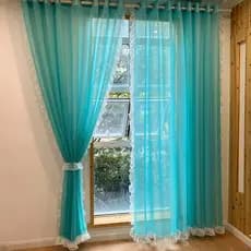 Cortinas pastorais turquesa azul luz enrugada gaze cortinas sala de estar sala de jantar quarto azul azul telas de janel