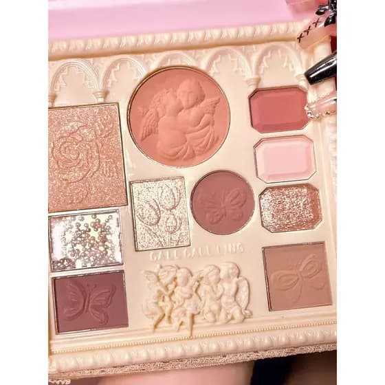 Paleta de sombras de anjo em relevo de luxo leve, Blush diário, destaque, tudo em um, multifuncional, três dedos