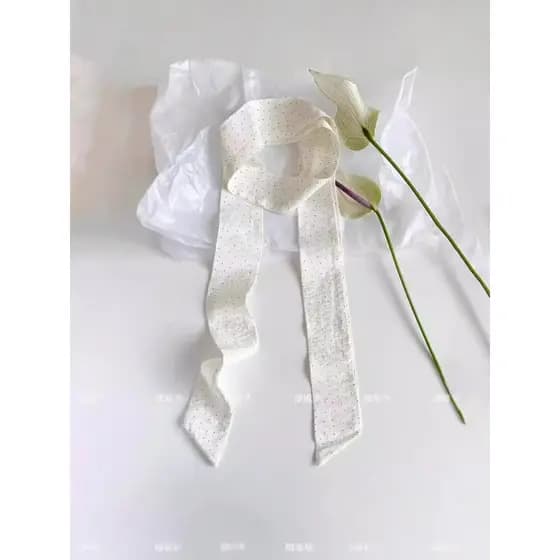 Azul bolinhas lenço de seda nicho coreano pequeno bolinhas longo Streamer feminino estreito bandana rendas fita pescoço