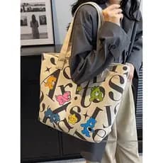 Bolsa de lona de estudante feminina sacola de grande capacidade 2026 novo estilo All-Match impresso saco de mamãe portát