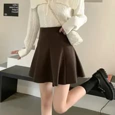 Saia de lã feminina 2026 primavera outono Plus Size gordura mm cintura alta Anti-reflexo fofo saia curta de lã A linha H