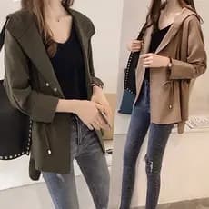 Novo estilo início da primavera versão coreana moda menina gorda tamanho grande solto com capuz blusão de comprimento mé