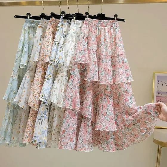 2026 verão Irregular babados a linha ins Super fada bolo saia pequena fresca novo estilo moda saia Floral