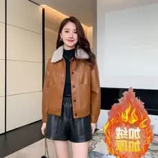 Haining Jaqueta de couro com gola de pele grande moda versão coreana jaqueta com forro de lã espessada roupas de inverno