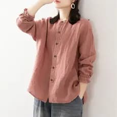 Camisa primavera outono literário algodão linho em torno do pescoço feminino topo solto camisa jaqueta Casual pescoço ma