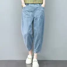 Calças de brim de verão calças femininas novo estilo cintura alta fina tornozelo comprimento calças soltas mais magro ol