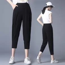 Bloomers de verão feminino Plus Size 150kg calças cenoura cintura alta mais magro olhar Casual calças cortadas femininas