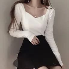 Retro chique exposto clavícula quadrado topo feminino primavera outono dupla face alemão veludo fino-ajuste mais magro o