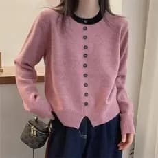 Versão coreana Design nicho em torno do pescoço único Breasted malha camisa de fundo camisola feminina primavera outono