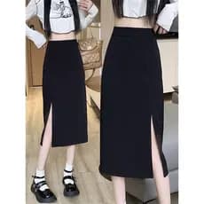 Saia de fenda preta feminina verão comprimento médio cintura alta Hip-embalado saia novo estilo moda saia A linha saia l