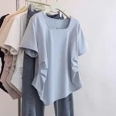 Plus size roupas femininas gordura mm verão capa carne manga curta camiseta moda mais magro olhar capa barriga Irregular