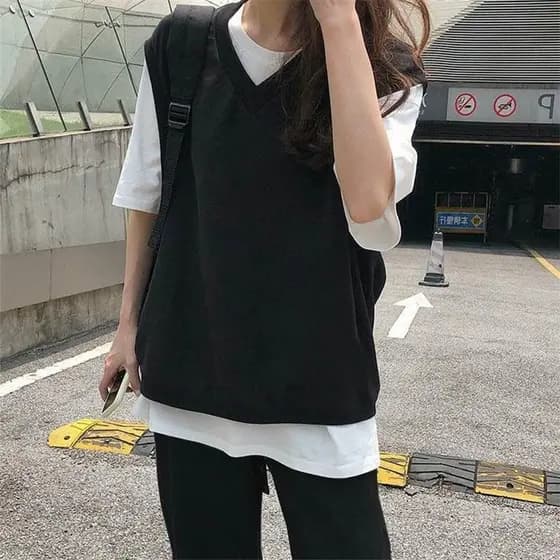 Feminino estudante verão versão coreana moda All-Match cor sólida solta de manga curta camiseta colete W