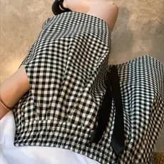 Tamanho grande preto branco xadrez Shorts verão novo estilo calças de perna larga mulheres gordura mm casa calças soltas