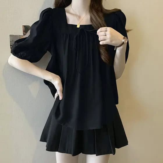 Tamanho grande verão gordura mm manga curta elegante Chiffon camisa novo estilo capa barriga mais magro olhar estilo fra