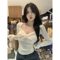 2025 versão coreana com decote em v camisa de manga comprida feminina primavera outono doce quente menina temperamento f