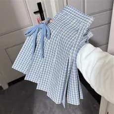 Saia xadrez azul material escolar jk uniforme A linha saia xadrez Original jk saia plissada Xiaoliyuefan 2025 primavera