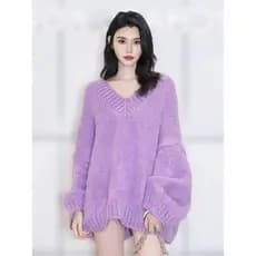 Estilo preguiçoso outono inverno novo estilo Xi Mengyao mesmo estilo com decote em V cor 2026 feminino solto camisola de