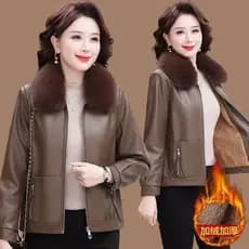 Jaqueta de couro grosso inverno curto moda feminina jaqueta de couro macio novo estilo feminino gola de pele jaqueta de