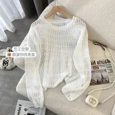 Oco malhas feminino camisola fina 2026 primavera outono novo estilo Design nicho de manga comprida jaqueta solta topo