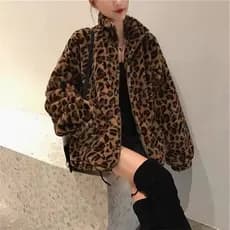Imitação de lã de vison novo estilo engrossado algodão leopardo impressão jaqueta de pelúcia Retro All-Match casaco outo