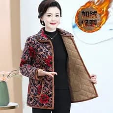 Roupas de inverno para mulheres idosas de meia-idade, jaqueta acolchoada de lã, roupas de mãe espessadas, comprimento mé